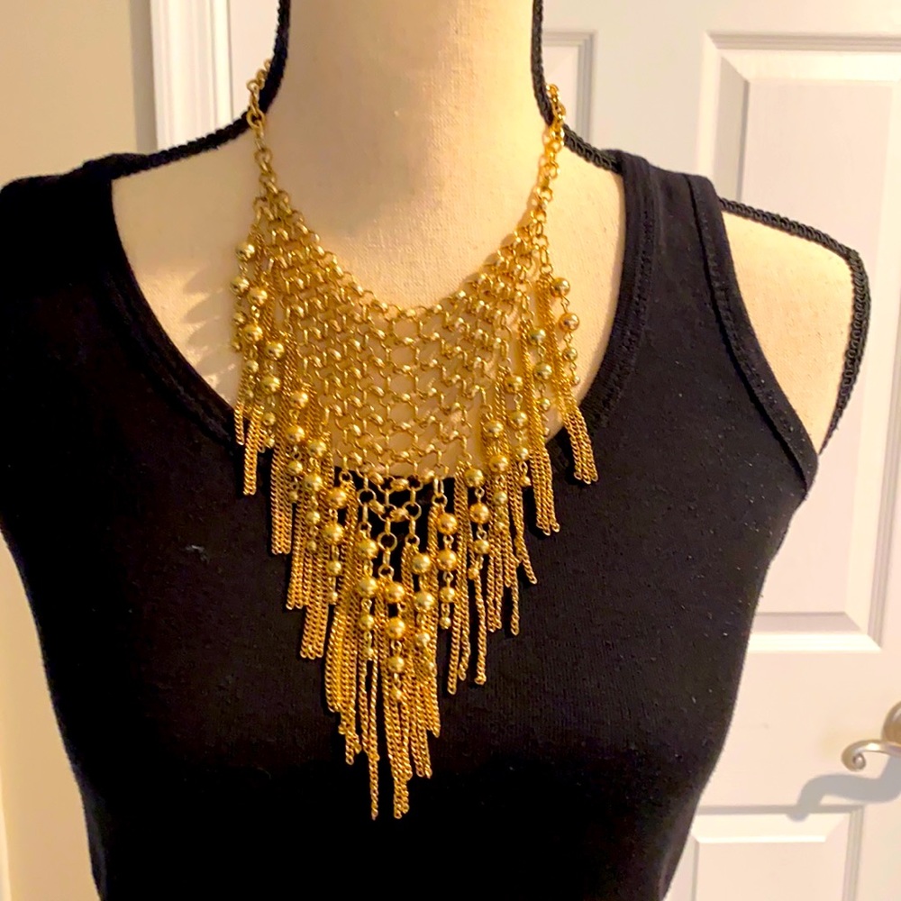Gold fringe chain necklace by Aqua